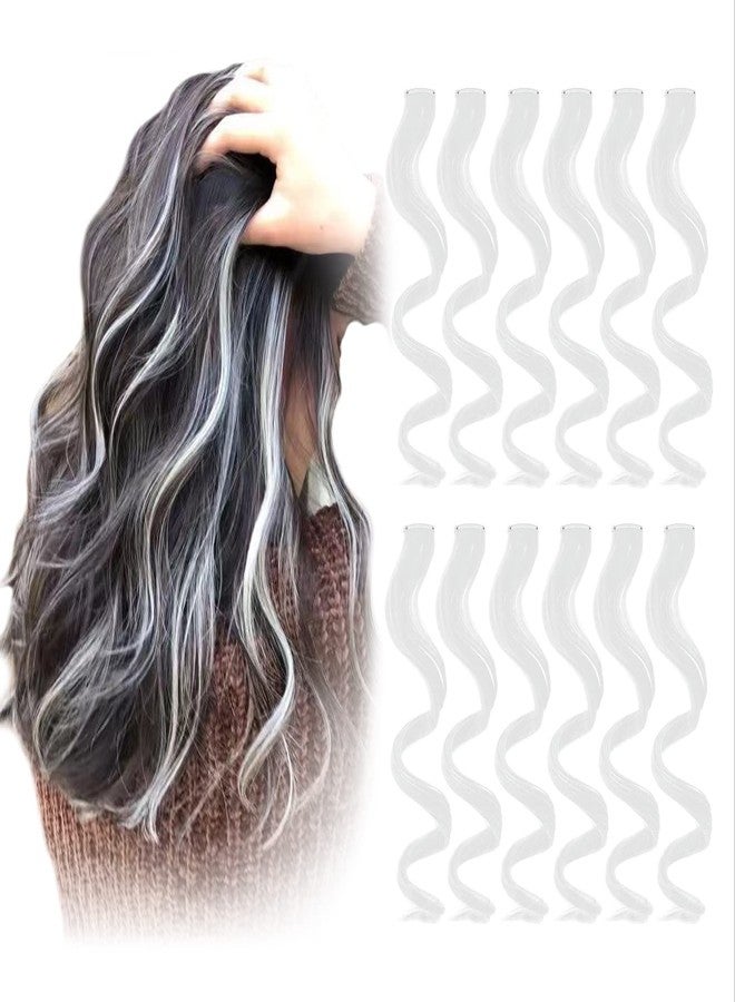 REDMENCO Colored Clip in Hair Extensions White 12 Pieces Streak for Women Kids Girls, 16 Inch Wavy Curly - Image 1